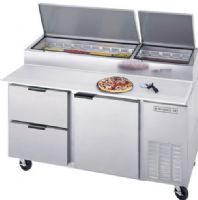 Beverage Air DPD67-2 One Door, Two Drawer Pizza Prep Table, 6.3 Amps, 60 Hertz, 1 Phase, 115 Volts, 9 Pans - 1/3 Size Food Pan Capacity, Doors Access Type, Drawers Access Type, 27 Cubic Feet Capacity, Side Mounted Compressor, Swing Door Style, Solid Door Type, 1/4 Horsepower, 1 Number of Doors, 2 Number of Drawers, 2 Number of Shelves, Air Cooled  Refrigeration Type, 43.38" H x 67" W x 36.38" D (DPD672 DPD67-2 DPD67 2) 