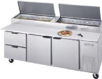 Beverage Air DPD93-2 Two Door - Two Drawer Pizza Prep Table, 8.6 Amps, 60 Hertz, 1 Phase, 115 Volts, 12 Pans - 1/3 Size Food Pan Capacity, Doors Access Type, Drawers Access Type, 39.8 Cubic Feet Capacity, Side Mounted Compressor, Swing Door Style, Solid Door Type, 1/3 Horsepower, 2 Number of Doors, 2 Number of Drawers, 4 Number of Shelves, Air Cooled Refrigeration Type, 43.38" H x 93" W x 36.38" D (DPD932 DPD93-2 DPD93 2) 