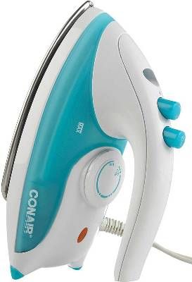 Conair DPP143 EZ Press Steam Iron, Stainless steel easy-gliding soleplate, Steam burst for tough wrinkles, Dual voltage, Steam or dry switch, Variable temperature, 800 watts power, 8-foot power cord, Rubber feet, UPC 074108127457 (DPP-143 DPP 143 DP-P143)