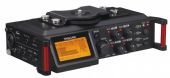 Tascam DR-70D 4-track Portable Recorder for DSLR; SD card(64MB to 2GB), SDHC card(4GB to 32GB), SDXC card(48GB to 128GB) Recording media; 4-channel (stereo × 2, mono × 4); XLR-3-31 (1:GND, 2:HOT, 3:COLD) / 6.3mm(1/4")TRS standard jack Audio input Connector; 3.5mm(1/8")stereo mini jack  (this connector can be supplied plug-in power) audio input - 1/2  Connector; 3.5mm(1/8")stereo mini jack CAMERA IN Connector; 3.5mm(1/8")stereo mini jack LINE OUT  Connector; UPC 043774031139 (DR70D DR-70D) 