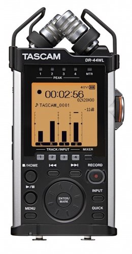 Tascam DR-44WL 4-track Portable Digital Recorder with WiFi; Recording media SD card(64MB to 2GB),SDHC card(4GB to 32GB),SDXC card(48GB to 128GB); Input Connectors XLR-3-31 / 6.3mm(1/4') TRS standard jack / Phantom Power Compatible; Input Impedance 10k ohms or more; Phone Line Out Connector 3.5mm(1/8') stereo mini jack; USB Connector Micro-Btype 4pin; USB Format USB2.0 HIGH SPEED mass storage class; Compliant IEEE 802.11b/g/n(2.4GHz only)); UPC 043774030941 (DR44WL DR-44WL)