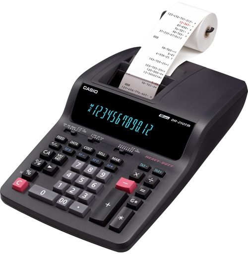 Casio DR-210TM Desktop Calculator, Printing Calculator Type, AC Power Sources, Numeric Display Notation, 12 Number of Display Digits, Four-Key Independent Memory, Digitron Display Types, Fixed Display Angle, 16.0 mm Display Characters Height, AC Only Replacement Batteries, Black and Red Print Colors (DR 210TM DR210TM)