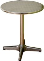 Wholesale Interiors DR71358 Eustace Round Bistro Table, Smooth, round tabletop with brushed aluminum circular pattern, Sleek and sturdy steel base and frame ensures years of dependable use, Black plastic non-marking feet help protect sensitive flooring, Bistro table perfect for a small kitchen, cafe or restaurant, 23.5"D x 28.5"H Round Table, UPC 878445007553 (DR71358 DR-19331 DR 19331) 