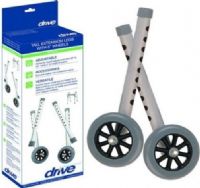 Drive Medical 10108WC Extended Height Walker Wheels And Legs Combo Pack, 5 Wheels, 1 Pair; Adds 4 to height of walker; For use with all Drive and most leading manufactures walkers; Includes rear glide caps, (item #10107) and glide covers (item #10107C) allowing use on all surfaces; Allows for height adjustments from 36 to 43 (walker handgrip to floor); UPC 822383118949 (DRIVEMEDICAL10108WC DRIVE MEDICAL 10108WC EXTENDED WALKER WHEELS) 