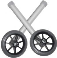 Drive Medical 10109 Universal Walker Wheels, 5", 1 Pair; Converts folding walker into wheeled walker; Allows for 8 height adjustments; Rubber wheel allows walker to roll easily and smoothly over irregular surfaces; Includes rear glide caps, (item #10107) and glide covers (item #10107C) allowing use on all surfaces; Dimensions 3.1" x 13.1" x 4.8"; Weight 1.82 lbs; UPC 822383100159 (DRIVEMEDICAL10109 DRIVE MEDICAL 10109 UNIVERSAL WALKER WHEELS) 