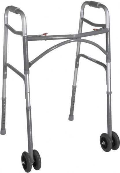 Drive Medical 102201WW Heavy Duty Bariatric Two Button Walker With Wheels; For bariatric use; Steel legs and side braces; Durable 5