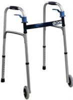 Drive Medical 102261 Trigger Release Folding Walker; Deluxe soft ribbed contoured hand grip for added comfort; Durable, Composite Trigger Release resists cracking and breaking; Includes rear glide caps and glide covers allowing use on all surfaces; Sturdy 1" diameter anodized, extruded aluminum construction ensures maximum strength while remaining lightweight; UPC 822383121680 (DRIVEMEDICAL102261 DRIVE MEDICAL 102261 TRIGGER RELEASE FOLDING WALKER) 