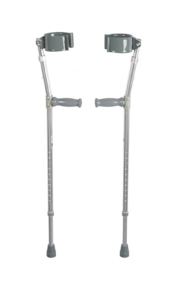 Drive Medical 10403 Lightweight Walking Forearm Crutches, Adult, 1 Pair; Leg and forearm sections adjust independently for optimal sizing; Vinyl-coated, ergonomically contoured arm cuffs molded for comfort and stability; Vinyl hand grips are comfortable and durable; Extra-large tips for added stability; Ortho K Handle is hard plastic; Dimensions 8