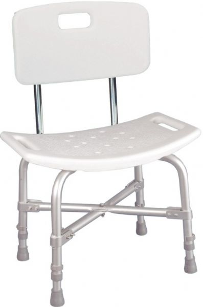 Drive Medical 12021KD-1 Bariatric Heavy Duty Bath Bench With Backrest; 500 lbs Weight Capacity; Cross brace attached with aircraft type rivets; Blow molded bench and back provides comfort and strength; Drainage holes in seat reduce slipping; Adjustable height legs; Aluminum frame is lightweight, durable and corrosion proof; Dimensions 30