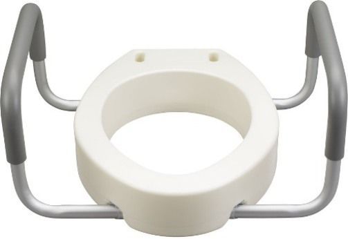 Drive Medical 12403 Premium Seat Riser With Removable Arms, Elongated Seat; Designed for individuals who have difficulty sitting down or getting up from the toilet; Allows individual to use existing toilet seat and lid; Tool-free arms are 19.75