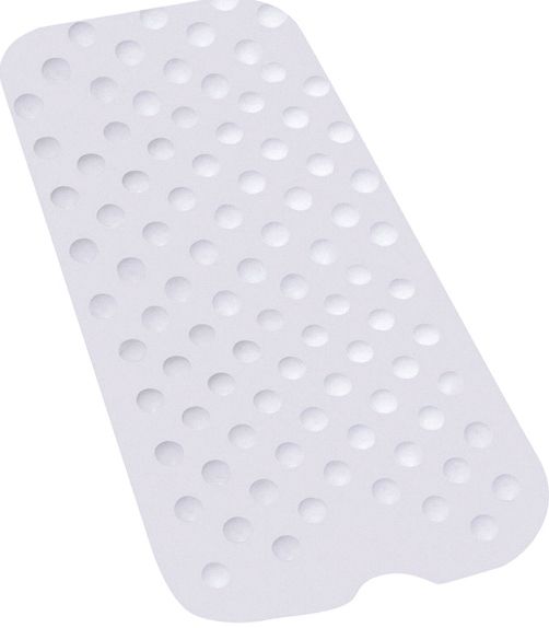 Drive Medical 12950 Bathtub Shower Mat; Mat is held securely by multiple suction cups; Extra long bath mat adds safety and security by providing a large, slip proof surface in the bath; Soft rubber mat is easy to clean and roll up for storage; Mat has a contour cut design to fit around drain; Mold resistant, latex free rubber; Dimensions 0.2