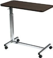 Drive Medical 13008 Tilt Top Overbed Table; Easily assembled; Walnut, wood grain low pressure laminate top; Top can be tilted 33 degrees in either direction; Top can be raised or lowered in infinite settings between 26.5" - 46"; Swivel casters allow for easy maneuverability; Chrome-plated steel H base provides security and stability; UPC 822383103044 (DRIVEMEDICAL13008 DRIVE MEDICAL 13008 TILT TOP OVERBED TABLE) 