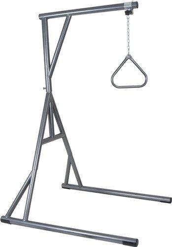 Drive Medical 13049SV Bariatric Heavy Duty Trapeze Bar, Silver Vein; Designed to assist larger individuals in changing positions while in bed and aid in transferring in and out of bed; Easy to assemble tool free design; Lightweight design for easy delivery; Chain is adjustable from edge of headboard to the end of boom by sliding to desired position; Dimensions 72