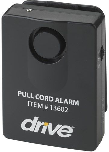 Drive Medical 13602 Pull Cord Alarm; Alarm easily secures to a bed or chair with a self-contained clip; Activation cord is adjustable from 18