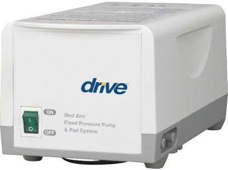 Drive Medical 14006E Fixed Pressure Pump for use with 14002E Fixed Pressure Pump and Pad, 5-Minute cycle time, 4 LPM (Liters per Minute) pump produces consistent air flow and pressure, Quiet pump technology alternately inflates and deflates the air cells, Variable pressure setting on allows comfort setting for maximum comfort and compliance, UPC 822383140322 (DRIVEMEDICAL14006E DRIVEMEDICAL-14006E) 