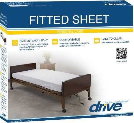 Drive Medical 15030HBL Hospital Bed Fitted Sheets; Contains 2 fitted sheets; Perfect for use with most standard manual, semi-electric and full electric beds; Machine Washable; The sheets are made of a comfortable, high quality cotton and polyester blend; Sheet dimensions are 36 x 80 x 5- 6; UPC 822383520872 (DRIVEMEDICAL15030HBL 15030-HBL 15030 HBL) 