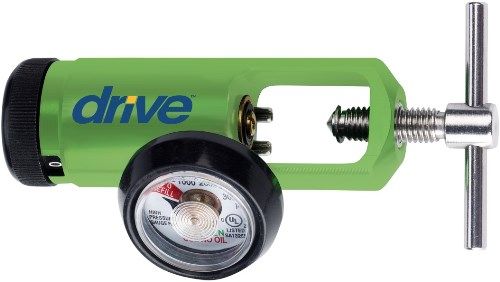Drive Medical 18302GMN CGA 870 Mini Oxygen Regulator 0-15 LPM Barb Outlet; Liter Flow Increments 0.12, 0.5, 1, 1.5, 2, 3, 4, 6, 8, 10 and 15; Click style flow control; Lightweight uni-body design; Meets or exceeds accuracy standards for ASTM, American National and CGA; UL Approved; UPC 822383283210 (DRIVEMEDICAL18302GMN 18302-GMN 18302 GMN) 