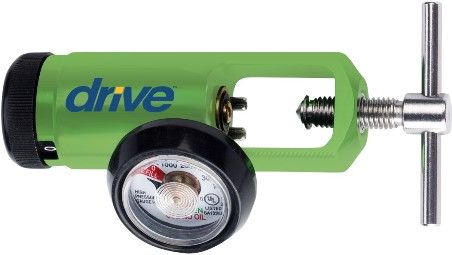 Drive Medical 18303GM Pediatric CGA 540 Mini Oxygen Regulator; 8 lpm Mini Regulator; 0-8 lpm Settings; DISS Outlet; CGA 540 Connection; Click style flow control; Lightweight uni-body design; Meets or exceeds accuracy standards for ASTM, American National and CGA; UL Approved; UPC 822383141206 (DRIVEMEDICAL18303GM 18303-GM 18303 GM) 