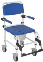 Drive Medical NRS185007 Aluminum Shower Commode Transport Chair, White and Blue; Attractive, Can be positioned over a standard toilet or used as a portable self contained commode; Comes with swing-away footrests with height and angle adjustable footplates; Padded seat back and arms; UPC 822383287140 (DRIVEMEDICALNRS185007 NRS-185007 NRS 185007)  
