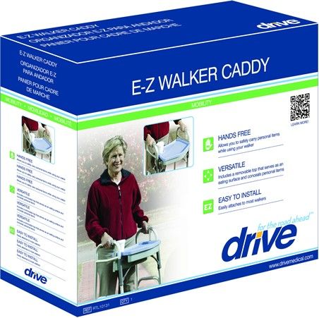 Drive Medical RTL10131 EZ Walker Caddy, Allows you to carry personal items from room to room, Designed by Chris Clarke, Easily attaches with side straps, Easy to install, Fits most manufacturers two button walkers, Includes a removable top that conceals personal items, Made of easy to clean, durable plastic, UPC 822383246659 (DRIVEMEDICALRTL10131 RTL-10131 RTL 10131) 