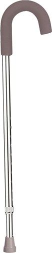 Drive Medical RTL10342 Aluminum Round Handle Cane with Foam Grip, Silver; Easy-to-use, one-button height adjustment with locking ring; Handle height adjusts from 29