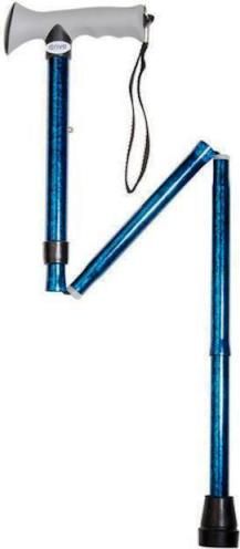 Drive Medical RTL10370BC Adjustable Lightweight Blue Crackle Folding Cane with Gel Hand Grip, Cane folds into 4 convenient parts for easy storage, Comes with plastic holster carry case, Handle height adjusts in 1