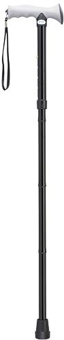 Drive Medical RTL10370BK Adjustable Lightweight Black Folding Cane with Gel Hand Grip, Cane folds into 4 convenient parts for easy storage, Comes with plastic holster carry case, Handle height adjusts in 1