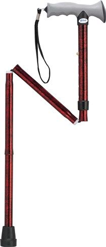 Drive Medical RTL10370RC Adjustable Lightweight Red Crackle Folding Cane with Gel Hand Grip, Cane folds into 4 convenient parts for easy storage, Comes with plastic holster carry case, Handle height adjusts in 1