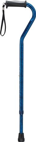 Drive Medical RTL10372BC Adjustable Height Offset Handle Blue Crackle Cane with Gel Hand Grip; Comes standard with wrist strap; Gel grip reduces hand stress and fatigue; 300 lbs. Weight Capacity; Handle Height 30