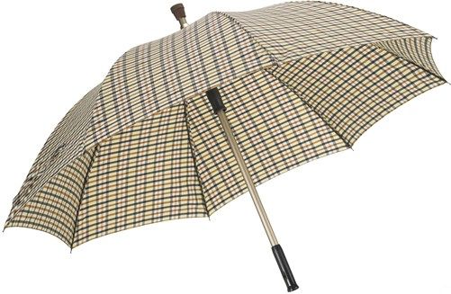 Drive Medical RTL10399 Umbrella Cane T Handle; Comes with attractive, patterned sleeve for storage when not in use; Easy, push pin release to deploy cane; Height adjustments from 33.5