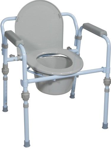 Drive Medical RTL11148KDR Folding Bedside Commode with Bucket and Splash Guard; Blue powder coated steel welded construction increases strength and durability; Comes complete with 12 qt commode bucket with carry handle, cover and splash shield; Durable plastic snap on seat and lid; UPC 822383247182 (DRIVEMEDICALRTL11148KDR RTL-11148KDR RTL 11148KDR RTL11148 KDR) 