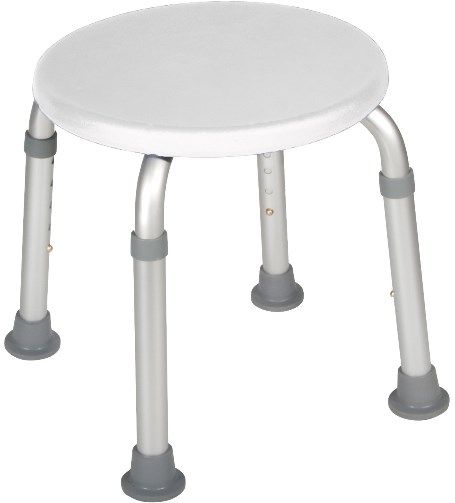 Drive Medical RTL12004KD Adjustable Height White Bath Stool; Aluminum frame is lightweight, durable and corrosion proof; Impact resistant, composite seat is crack-proof and tarnish resistant; Support collar reduces rattle; 300 lbs. Weight Capacity; Outside Legs 12.5