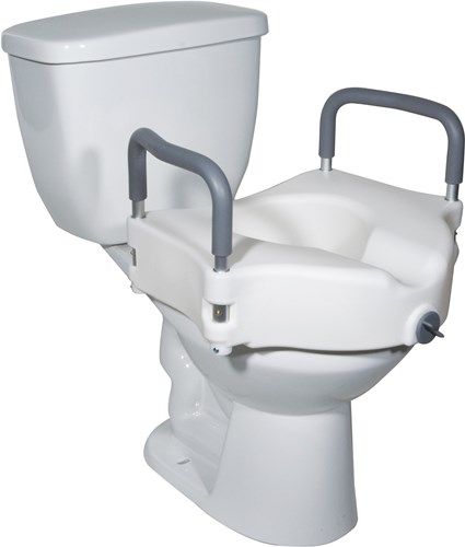 Drive Medical RTL12027RA Elevated Raised Toilet Seat with Removable Padded Arms; Arm sleeves and receivers are made of metal for more durability; Fits most toilets; Full length padded removable arms; Heavy-duty molded plastic construction provides additional strength and durability; UPC 822383246260 (DRIVEMEDICALRTL12027RA RTL-12027RA RTL 12027RA RTL12027-RA RTL12027 RA)