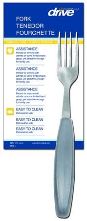 Drive Medical RTL1410 Lifestyle Essential Fork; Dishwasher safe; Ergonomically designed contours allow for a comfortable fit in almost any hand while adding to stability; Perfect for anyone with arthritis or some limited hand grasp, yet attractive enough for family use; UPC 779709014105 (DRIVEMEDICALRTL1410 RTL-1410 RTL 1410)