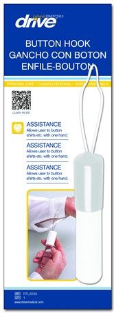 Drive Medical RTL2025 One Handed Buttoning Aid Hook; Easy to clean clear acrylic handle, 3/4