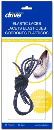 Drive Medical RTL2050 Black Elastic Shoe and Sneaker Laces; Elastic laces that stay tied, in place and allow you to easily slip your shoe on and off; Laces are 27