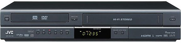 JVC DR-MV78B DVD/VCR Combo Recorder - HDMI, HD-Upscaling, Component, DV-In, Dolby Digital/DTS, DivX - Records to DVD-R/W, DVD+R/W - 4-Head Stereo VCR w/SQPB, Black, Coaxial Digital Audio - x1 RCA, Optical Digital Audio - x1, S-Video - x1, Component Video - x1 RCA, Composite Video - x1 RCA, HDMI - x1, Analog Audio - x1 RCA Outputs, Remote Control, 120VAC, 60Hz Power Requirements, 16.9 x 3.1 x 10.25