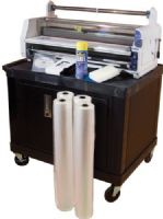 Dry-Lam 20010 Fujipla LPE6510 25" Easy-to-use Roller System Laminator with Cart and Supplies; Includes: 25" Fujipla 6510 Laminator; Tuffy 28" Mobile Black Plastic Cart With Electrical Assembly, Locking 2-Door Steel Cabinet, And Locking 4" Casters; 4 Rolls Of School-Lam 25" x 500' Gloss Film; Cleaning Kit And Instructional DVD (DRYLAM20010 20-010 200-10 DL-20010) 