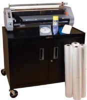 Dry-Lam 20013 School-Lam SL27 27" Roller Laminating System with Cart and Supplies; Includes: 27" Dry-Lam Laminator, 29" mobile heavy gauge black steel cart with electrical assembly, locking 2-door steel cabinet and locking 4" casters; 4 rolls of School-Lam 25" x 500' gloss film; Cleaning kit and Instructional DVD; 27" Dry-Lam Laminator (DRYLAM20013 20-013 200-13 DL-20013) 