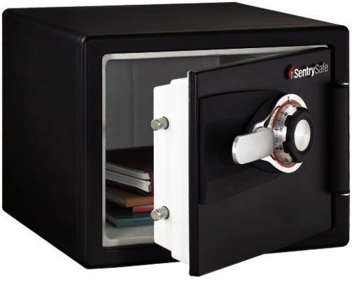 SentrySafe DS0200 Fire-Safe Combination Safe, Black, Key rack and compartment for small items, UL Classified 1-hour proven fire protection, ETL Verified 1-hour fire protection for CDs, DVDs, USB drives and memory sticks up to 1700F, Holds standard and A-4 size papers, folders and binders, Door pocket, Metal handle (DS-0200 DS 0200 DS0-200 Sentry Safe)