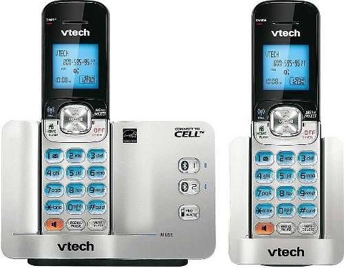 VTech DS6511-2 Two Handset Connect to Cell Phone with Caller ID/Call Waiting, ECO mode power-conserving technology, Make and receive landline and cellular calls, Store 200 directory entries from up to 2 different cell phones, Handset speakerphone, Backlit keypad and display, Quiet mode, Expandable up to 5 handsets with only one phone jack, UPC 882032122529 (DS65112 DS-6511-2 DS6511 DS 6511-2)