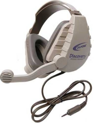 Califone DS-8VT Discovery Stereo Binaural Headset with 3.5mm To Go Plug 3' Cord and Electret Microphone, Gray/Beige, Rugged plastic headstrap with recessed wiring for safety, Fully adjustable headband & comfort sling fits all sizes, Noise-reducing earcups decrease external ambient noise, Volume control conveniently located on ear cup, UPC 610356831571 (DS8VT DS 8VT DS8-VT DS8 VT)
