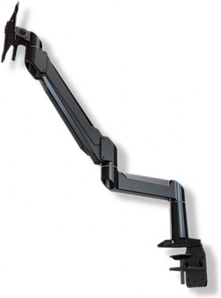 Crimson DSA12C Dual link desktop arm; VESA compatible: up to 100x100mm; Fits a 32 screen up to 30lbs; Finger tip tilt and screen leveling; Full motion tilt up to 30 degrees forward and 90 degrees back; UPC 0815885015250; Weight 9 Lbs; Package Dimensions 26