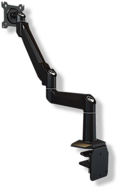 Crimson DSA12H Dual link desktop arm; VESA compatible: up to 100x100mm; Fits a 32 screen up to 30lbs; Finger tip tilt and screen leveling; Full motion tilt up to 30 degrees forward and 90 degrees back; UPC 0815885015274; Weight 8 Lbs; Package Dimensions 26