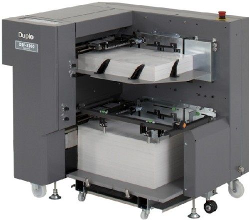 Duplo DSF-2200 Sheet Feeder, Feeds up to 200 sheets per minute, Ideal for short to mid-volume productions, Processes pre-collated sets to most Duplo bookletmakers, Belt suction feeding with front and side air separation, Air management system, Ultrasonic feed detection, Anti-static device (DSF2200 DSF-2200 DSF 2200)