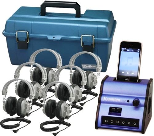 HamiltonBuhl DSIP-SC7V Listening Center, Includes: Digital Audio Hub with 6 SC7V Deluxe Headphones and Plastic Carry Case, Power and audio dock for iPod(TM) with dock connector and iPhone, 4 Watt RMS amplified speakers (2W/Channel), 6 Headphone jacks with single volume control, 1/8