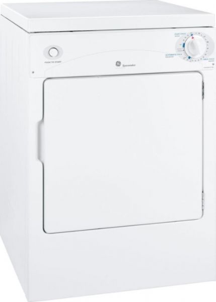 GE General Electric DSKP333ECWW Spacemaker Portable Electric Dryer with 3.6 cu. ft. Capacity, Automatic Dry Control, 3 timer Heat Selections, 3 Number of Dry Cycles, 150 minutes Timed Regular, 30 minutes Air Fluff, ,Top Control Location, Upfront Lint Filter, 4-way Rear, Bottom, Left, Right Exhaust Options, 6 feet Power Cord, UPC 084691075431, White Finish (DSKP333ECWW DSKP333EC WW DSKP333EC-WW DSKP333EC DSKP-333EC DSKP 333EC)