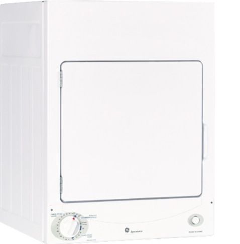 GE General Electric DSKS333ECWW Spacemaker Stationary Electric Dryer with 3.6 cu. ft. Capacity, Compact Capacity, 3.6 Cubic Feet, Automatic Dry Control, 3 timer Heat Selections, 3 Number of Dry Cycles, 150 min Timed Regular, 30 min Air Fluff , Top Mid-band Control Location, 120V, 60H, 15A Circuit Requirements, UPC 084691075417, White Finish (DSKS333ECWW DSKS333EC-WW DSKS333EC WW DSKS333EC DSKS'333EC DSKS 333EC)