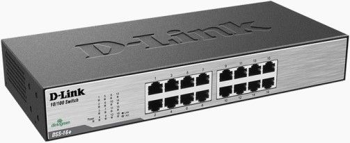 D-Link DSS-16+ 16-Port 10/100 Ethernet Unmanaged Desktop or Rackmount Switch, 3.2 Gbps Switching Capacity, 16 10/100Mbps Fast Ethernet ports, Auto MDI/MDIX adjustment for all ports, 8K entries per device, CSMA/CD Protocol, 100 Mbps Half-Duplex/200 Mbps Full-Duplex Data Transfer Rates, UPC 790069218637 (DSS16+ DSS 16+ DSS16)