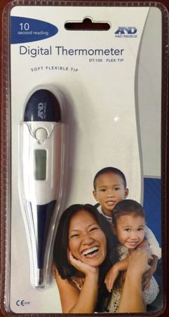 AND A&D Medical DT-105 Digital Thermometer, 10 second measurement time, Range 89.6-109.9F (32-42.9C), Reads Fahrenheit and Celsius, Flexible tip for added comfort, Mercury Free, Waterproof, Carrying case included, 200 hours battery life, Dimensions 4.9